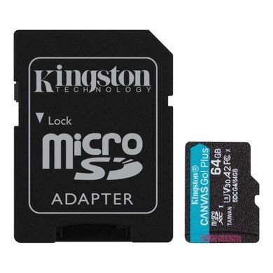 Карта пам`яті MicroSDXC 64GB UHS-I/U3 Class 10 Kingston Canvas Go! Plus R200/W200MB/s + SD-адаптер (SDCG4/64GB) [607003]