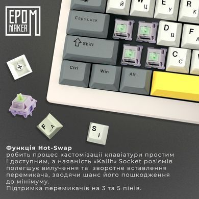 Клавіатура бездротова Epomaker Shadow-X 70% Wisteria Linear Switch Hot-Swap (2.4G/BT/USB) LCD Screen RGB UA White (SHX-W-WL) [614135]