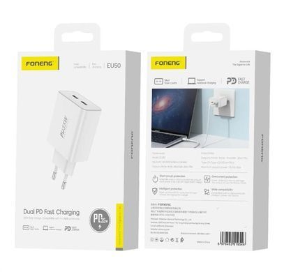 Мережевий зарядний пристрій Foneng EU50 PD35W Fast Charger (2USBх3A) White (EU50-CH) [603217]