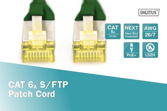 Патч-корд DIGITUS CAT 6a S-FTP, 0,25м, AWG 26/7, Cu, LSZH, зелений (DK-1644-A-0025/G) [114249]