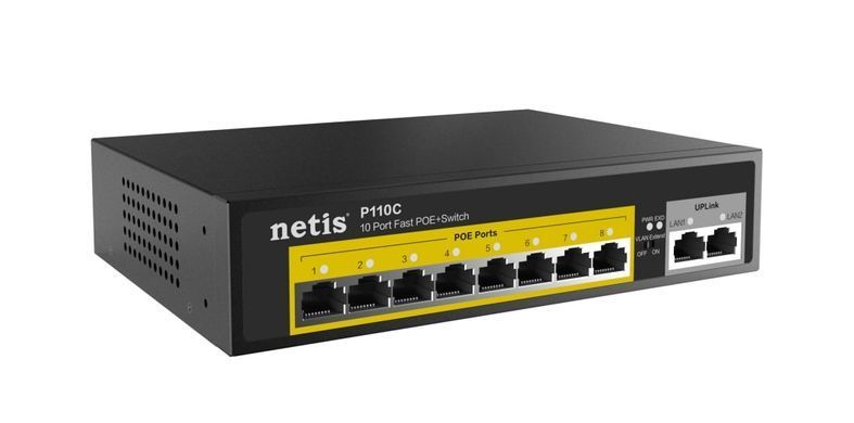 Комутатор Netis 10xFE (8xPoE), 120Вт, Некерований (P110C) [104990]