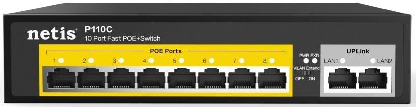 Комутатор Netis 10xFE (8xPoE), 120Вт, Некерований (P110C) [104990]