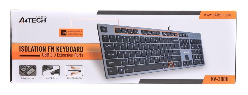 Клавiатура A4Tech KV-300H Grey/Black (KV-300H USB (Grey+Black)) [605889]