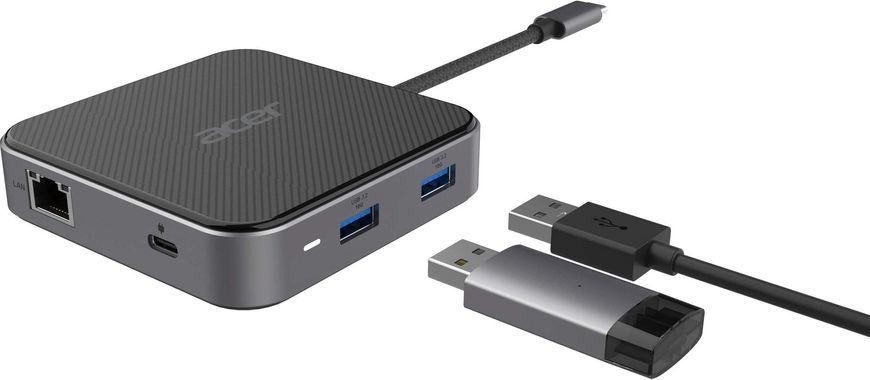 Хаб Acer USB-С > HDMI/DP/2xUSB-A3.2/USB-C/RJ45/mini-jack, 0.15м, чорний (HP.DSCAB.013) [108811]