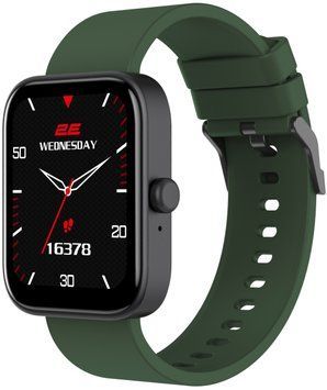 Смарт-годинник 2E Alpha SQ Music Edition 46мм, 1.78", 368x448, AMOLED, BT 5.2, Чорно-зелений + ремінець сірий (2E-CWW40BKGN-WS) [111641]