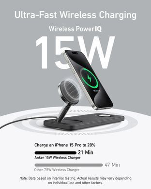 Бездротовий зарядний пристрій Anker MagGo Wireless Charging Station 15W 3-in-1 Pad Black (B25M1311) [201914]