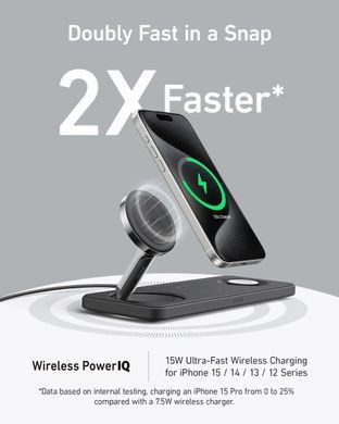 Бездротовий зарядний пристрій Anker MagGo Wireless Charging Station 15W 3-in-1 Pad Black (B25M1311) [201914]
