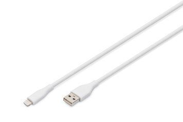 Кабель DIGITUS USB-A > Lightning заряджання/синхронізації, USB 2.0, 12W, силіконовий, 1м, білий (AK-600108-010-W) [108616]