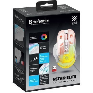 Мишка Defender Astro Elite GM-056, бездротова, ігрова, 3200dpi., 7кн., 500 mAh, біла (52056) [401321]