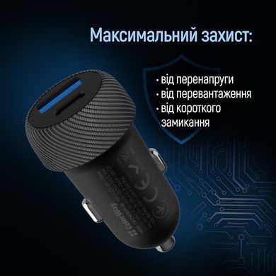Автомобільний зарядний пристрій ColorWay 2USB (Type-C PD35W + USB QC3.0) 35W Black (CW-CHA064PD-BK) [618405]