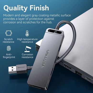 Хаб USB 3.0 -> 4xUSB-A 3.0, 5Gbps, Black Vention (CHLBB-SCB) [404598]