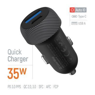 Автомобільний зарядний пристрій ColorWay 2USB (Type-C PD35W + USB QC3.0) 35W Black (CW-CHA064PD-BK) [618405]