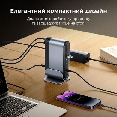 USB-хаб Baseus UnionJoy 17-Port Triple-Display Docking Station Space Grey（USB-C to HDMI4K@60Hz*2+DP4K@60Hz*1+USB3.0*3+USB-C3.0*2+USB2.0*2+PD*1+PC*1+ (B00532304811-00) [805335]
