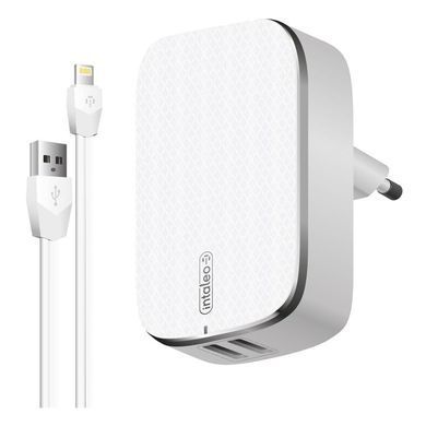 Мережевий зарядний пристрій Intaleo TCG242 (2USB, 2.4A) White + кабель Lightning (1283126477454) [603067]