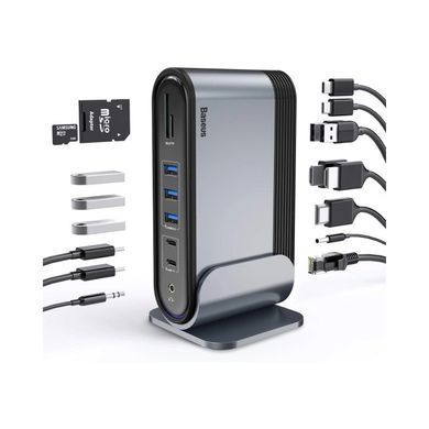 USB-хаб Baseus UnionJoy 17-Port Triple-Display Docking Station Space Grey（USB-C to HDMI4K@60Hz*2+DP4K@60Hz*1+USB3.0*3+USB-C3.0*2+USB2.0*2+PD*1+PC*1+ (B00532304811-00) [805335]