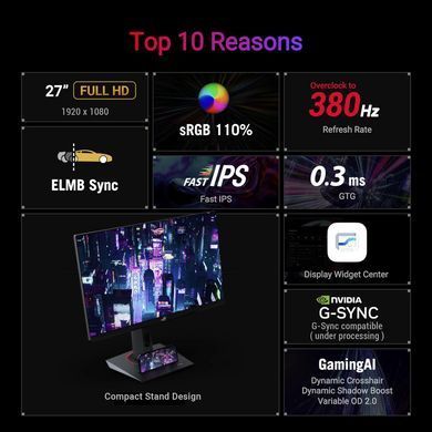 Монітор Asus 27" ROG Strix XG279CNS HDMI, DP, USB-C, IPS, 380Hz, 0.3ms, sRGB 110%, AdaptiveSync, Pivot, HDR400 (90LM0AW0-B01371) [110424]
