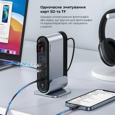 USB-хаб Baseus UnionJoy 17-Port Triple-Display Docking Station Space Grey（USB-C to HDMI4K@60Hz*2+DP4K@60Hz*1+USB3.0*3+USB-C3.0*2+USB2.0*2+PD*1+PC*1+ (B00532304811-00) [805335]