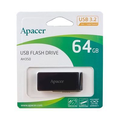 Флеш-накопичувач Apacer USB 3.2 Gen 1 AH350 64Gb Black (AP64GAH350B-1) [803047]
