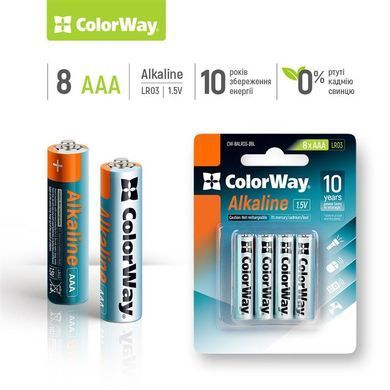 Батарейка ColorWay Alkaline Power AAA/LR03 BL 8шт (CW-BALR03-8BL) [619704]