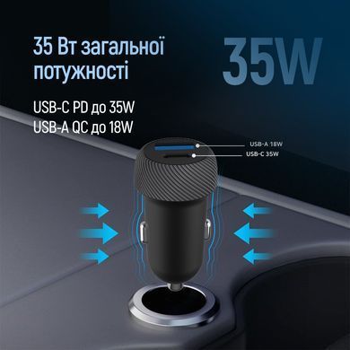 Автомобільний зарядний пристрій ColorWay 2USB (Type-C PD35W + USB QC3.0) 35W Black (CW-CHA064PD-BK) [618405]