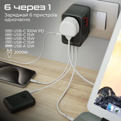Зарядний пристрій Promate 100W Black (tripmate-gan100) [603391]