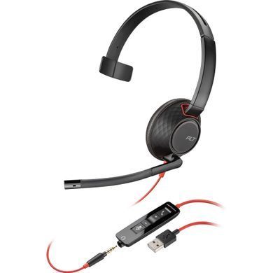 Гарнітура комп'ютерна моно On-ear Poly Blackwire 5210, USB-A, USB-C, 3.5 мм, всеспрямований, noise cancelling, чорний (8X230AA) [107420]