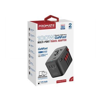 Зарядний пристрій Promate 100W Black (tripmate-gan100) [603391]