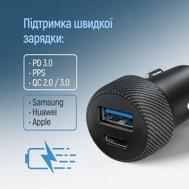 Автомобільний зарядний пристрій ColorWay 2USB (Type-C PD35W + USB QC3.0) 35W Black (CW-CHA064PD-BK) [618405]