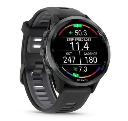 Смарт-годинник Garmin Forerunner 970 Black Carbon Gray DLC Titanium with Black/Translucent Whitestone Silicone with Slate Buckle (010-02969-60) [613061]
