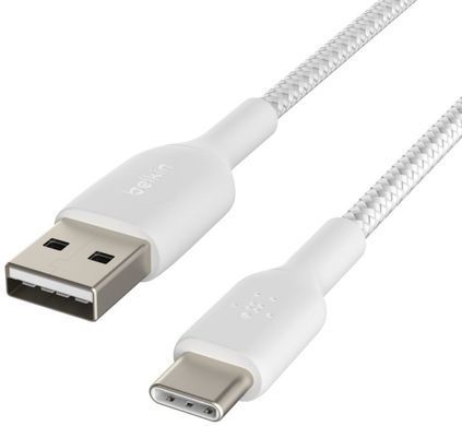 Кабель USB-A > USB-C заряджання/синхронізації Belkin 2м, 15Вт, Type-C, плетений, білий (CAB002BT2MWH) [108662]