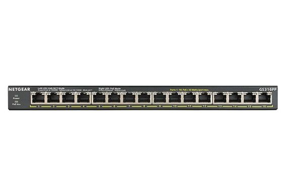 NETGEAR Комутатор GS316PP 16xGE PoE+ (183Вт), FlexPoE, некерований (GS316PP-100EUS)