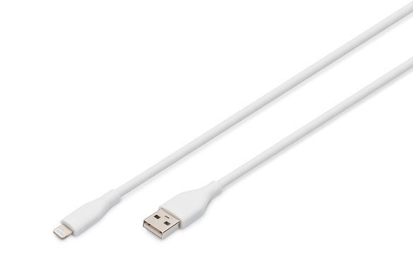 Кабель DIGITUS USB-A > Lightning заряджання/синхронізації, USB 2.0, 12W, силіконовий, 1м, білий (AK-600108-010-W) [108616]