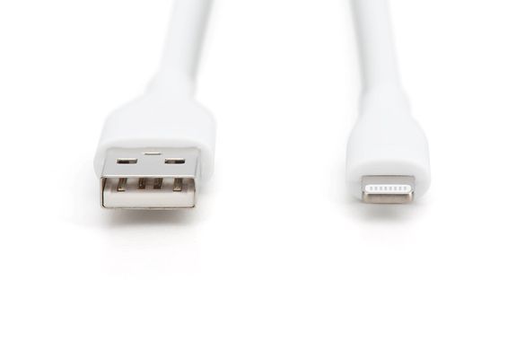 Кабель DIGITUS USB-A > Lightning заряджання/синхронізації, USB 2.0, 12W, силіконовий, 1м, білий (AK-600108-010-W) [108616]