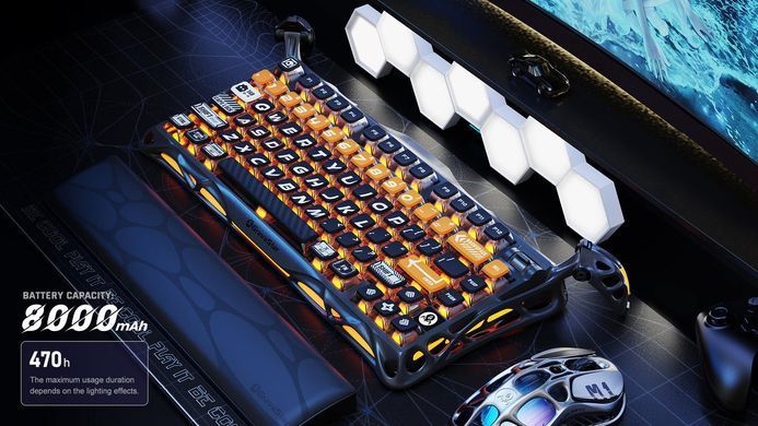 Клавіатура механічна GravaStar Mercury K1 Pro 80keys, GravaStar x Kailh Speedy Mint, BT/WL/USB, CyberFlare (GS_K1_PRO_BO_BLK) [113145]