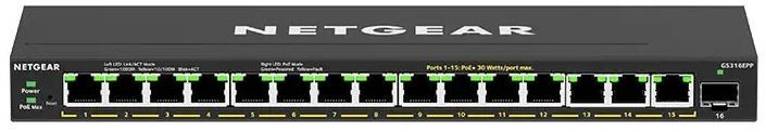 Комутатор NETGEAR GS316EPP 15xGE PoE, 1xSFP, 231Вт, WebSmart (GS316EPP-100PES) [104998]