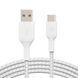 Кабель USB-A > USB-C заряджання/синхронізації Belkin 2м, 15Вт, Type-C, плетений, білий (CAB002BT2MWH) [108662], фото 2