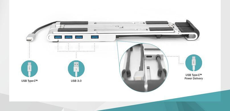 Підставка для ноутбука DIGITUS Variable Notebook Stand, до 17'', USB-C Dock 5-Port, сіра (DA-90424) [108783]