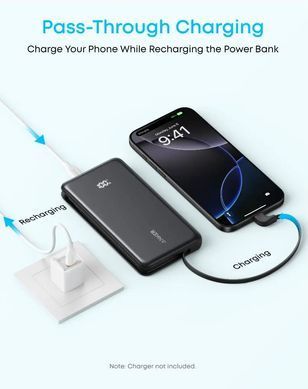 Портативний зарядний пристрій Anker - 10000 mAh 22.5W Built-In USB-C Cable Black (A110DH11) [203176]