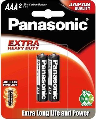 Батарейка Panasonic Extra Heavy Duty вугільно-цинкова AAA(R3) Блістер, 2 шт. (R03PT/2B) [115205]