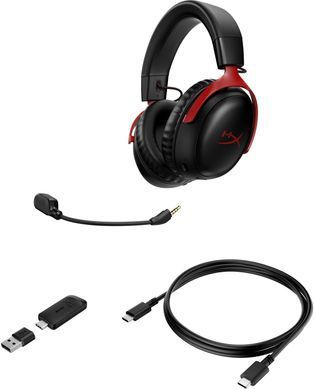 Гарнітура ігрова HyperX Cloud III, WL/USB-A/USB-C, чорно-червоний (77Z46AA) [107369]