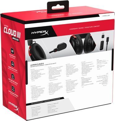Гарнітура ігрова HyperX Cloud III, WL/USB-A/USB-C, чорно-червоний (77Z46AA) [107369]