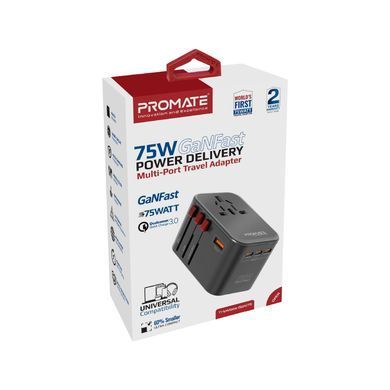 Зарядний пристрій Promate 75W Black (tripmate-gan75) [603392]