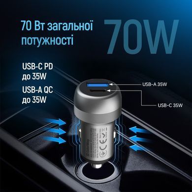 Автомобільний зарядний пристрій ColorWay 2USB (Type-C PD35W + USB QC3.0 35W) 70W Gray (CW-CHA066PD-GR) [618406]