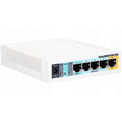 Маршрутизатор Mikrotik, N300, 600MHz/128Mb, 5х100Мбіт, 1хUSB, 1000mW, PoE in, PoE out, (RB951UI-2HND) [401410]