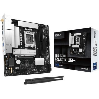 Материнська плата AsRock (1851/B860, 2*DDR5, 2*PCIex16, HDMI/DP, 4xSATA, 2xM.2, 2.5Glan, 7.1ch, mATX) (B860M ROCK WIFI) [405617]