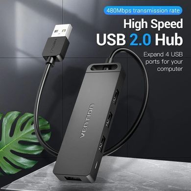 Хаб USB 2.0 -> 4xUSB 2.0, 0.15м, Black Vention (CHMBB) [404599]
