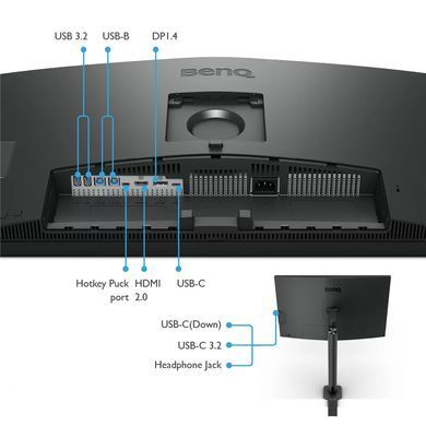 Монітор TFT 31.5" BenQ PD3205UA, IPS, 4K UHD, 99% sRGB, HDMI, DP, USB-С, USB-hub, HAS, колонки, темно- сірий (9H.LKGLA.TPE) [403330]