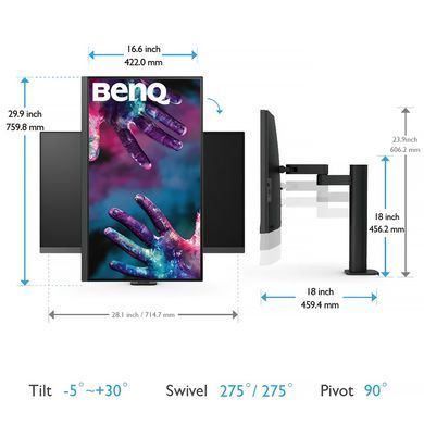 Монітор TFT 31.5" BenQ PD3205UA, IPS, 4K UHD, 99% sRGB, HDMI, DP, USB-С, USB-hub, HAS, колонки, темно- сірий (9H.LKGLA.TPE) [403330]