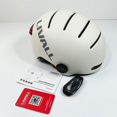 Захисний шолом Livall L23 (L) Ivory White (58-62см), сигнал поворотів та стопів, додаток, зйомний візор (пульт BR80 в комплекті не іде) (LIV-000L23-4310) [80042]