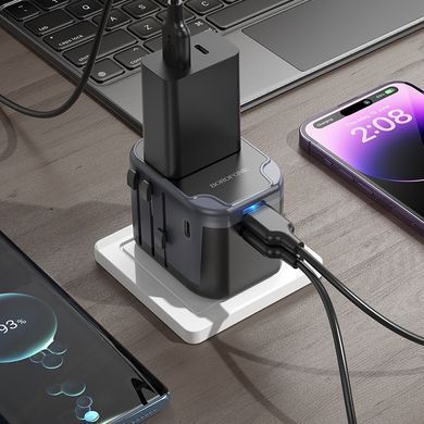 Мережевий зарядний пристрій BOROFONE BAC12 Leader 3-port(1C2A) universal conversion charger Black (6941991117152) [802790]
